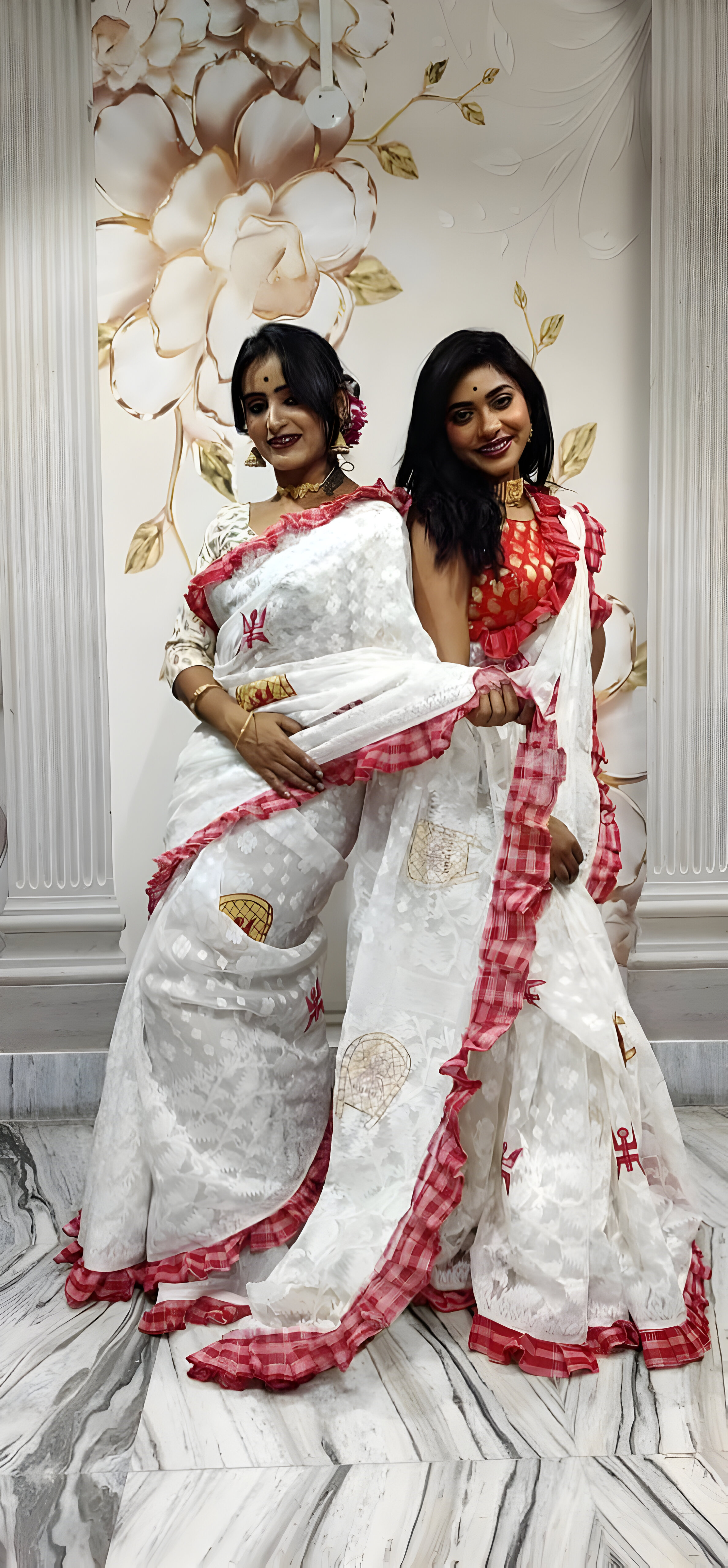 🌼 Handcrafted Gamcha Appliqué Jamdani Saree 🌼