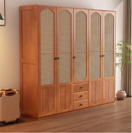 Wooden Wardrobe with Woven Doors