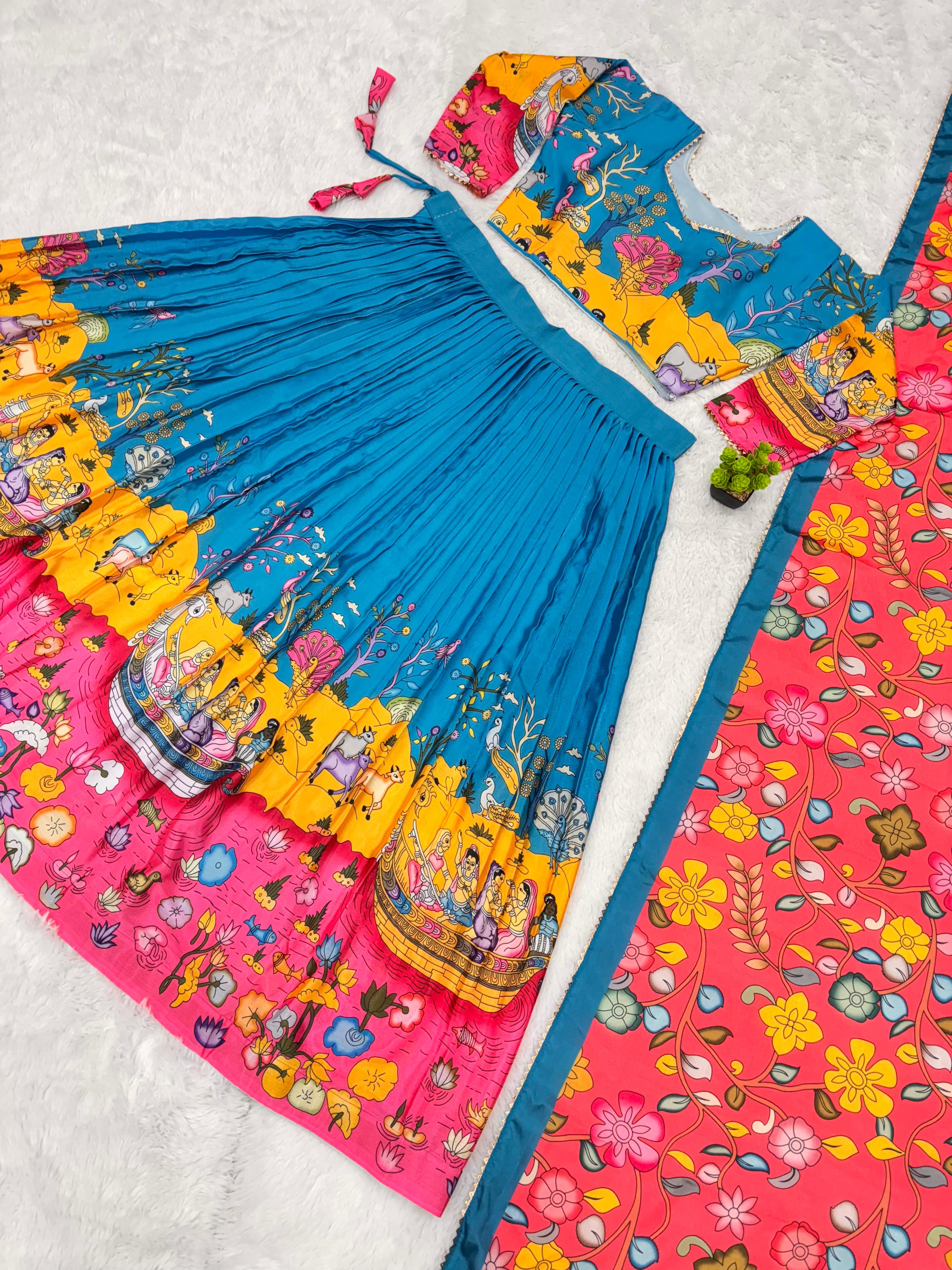 💫 Elegant Kalamkari Tussar Silk Lehenga Choli