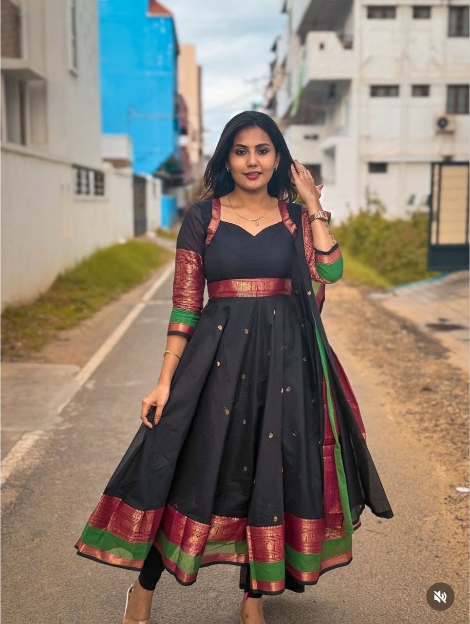 Black Silk Dress with Dupatta