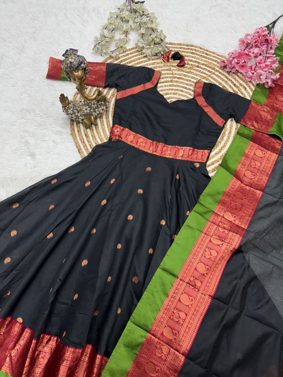 Black Silk Dress with Dupatta