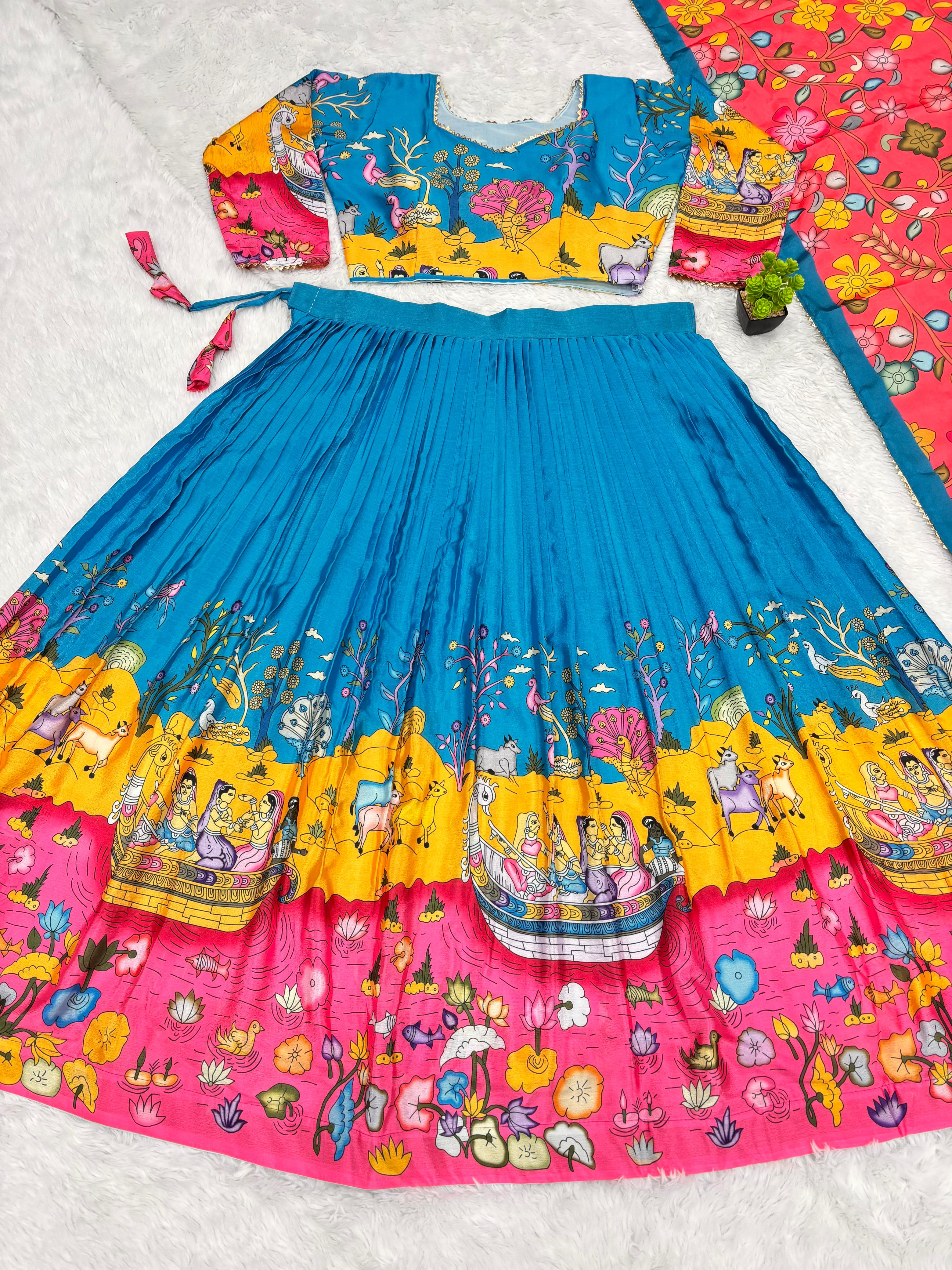 💫 Elegant Kalamkari Tussar Silk Lehenga Choli