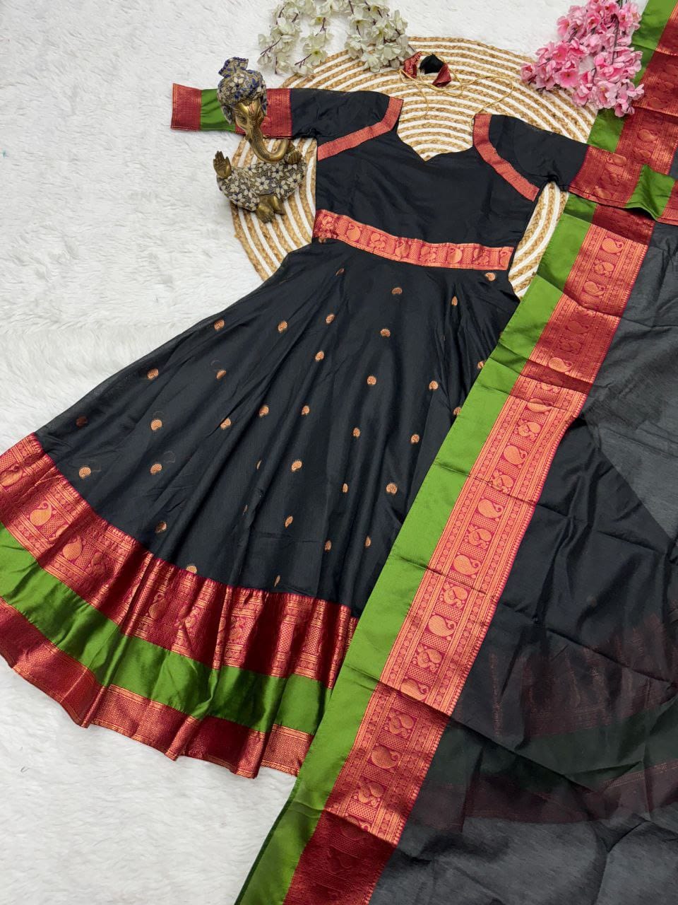 Black Silk Dress with Dupatta
