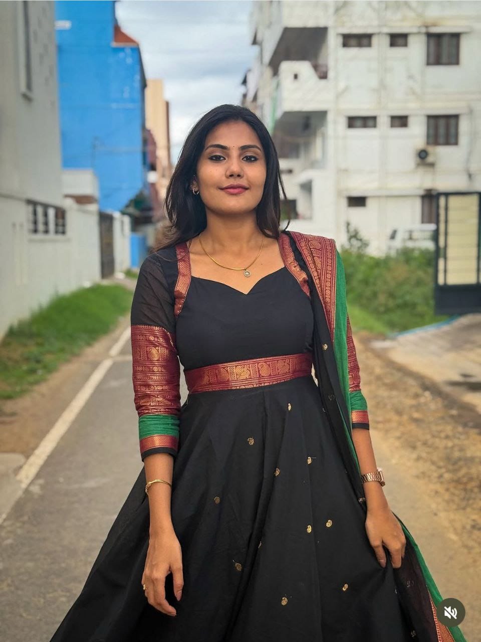 Black Silk Dress with Dupatta