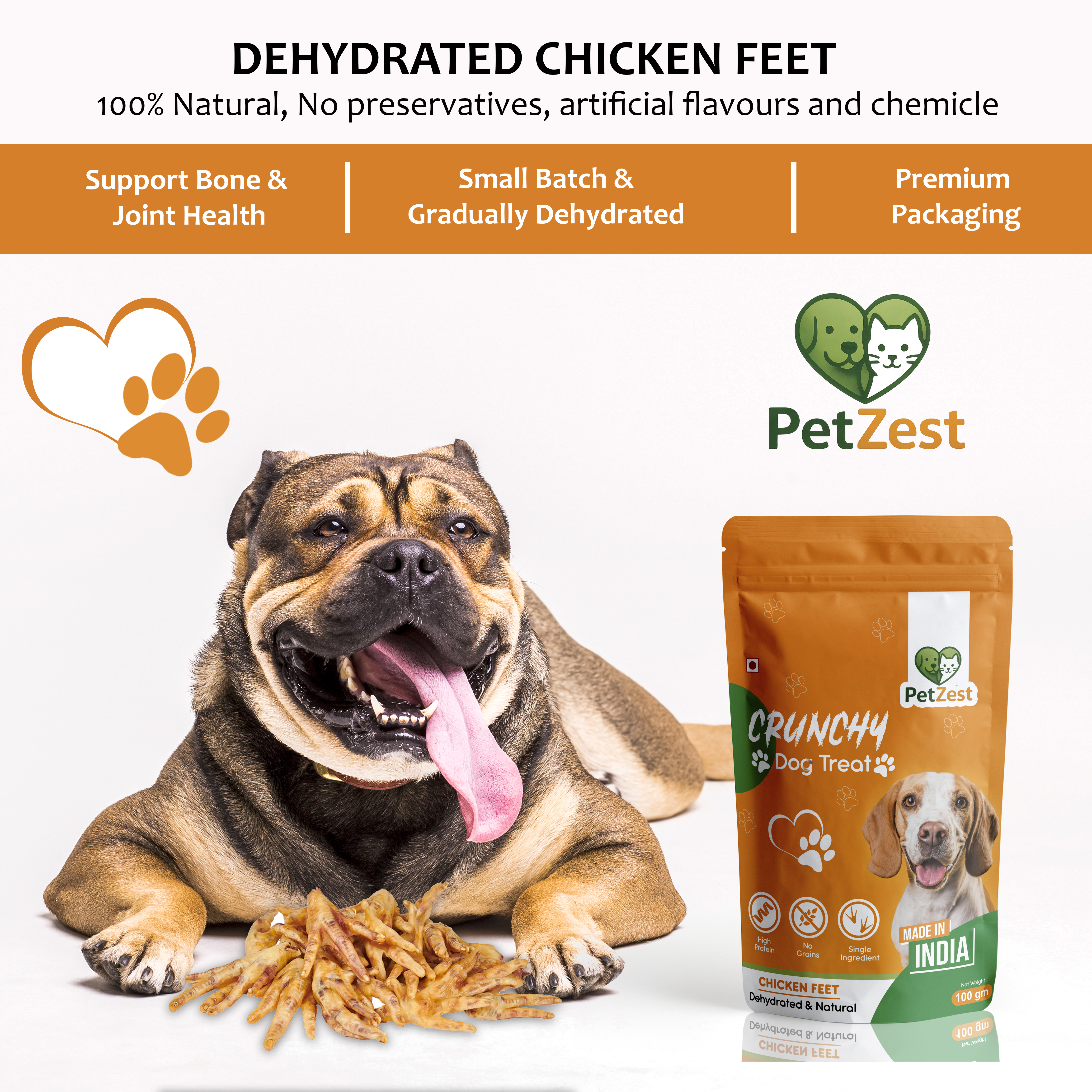 Crunchy Chicken Feet Dog Treats - Dehydrated & Natural 100gm