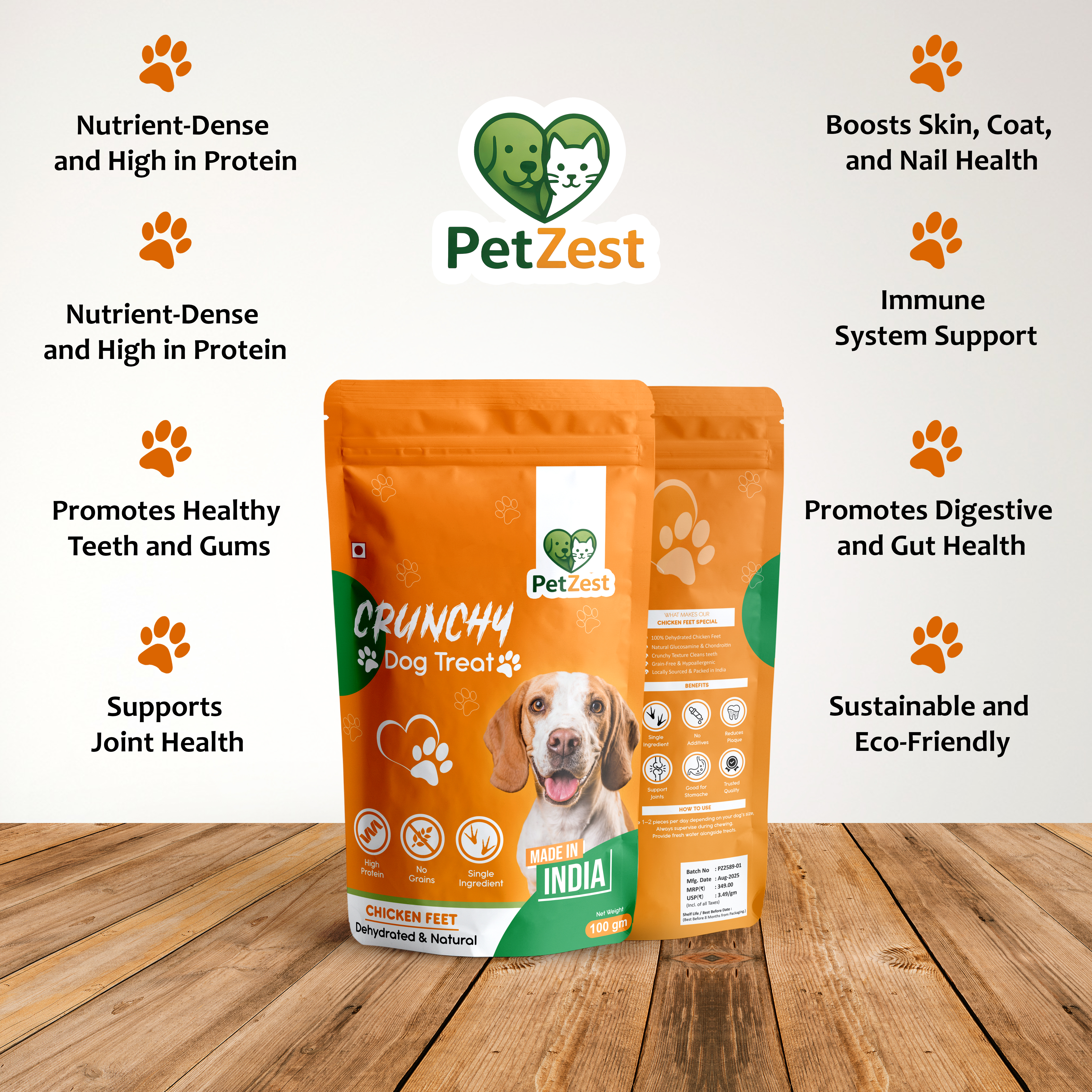 Crunchy Chicken Feet Dog Treats - Dehydrated & Natural 100gm