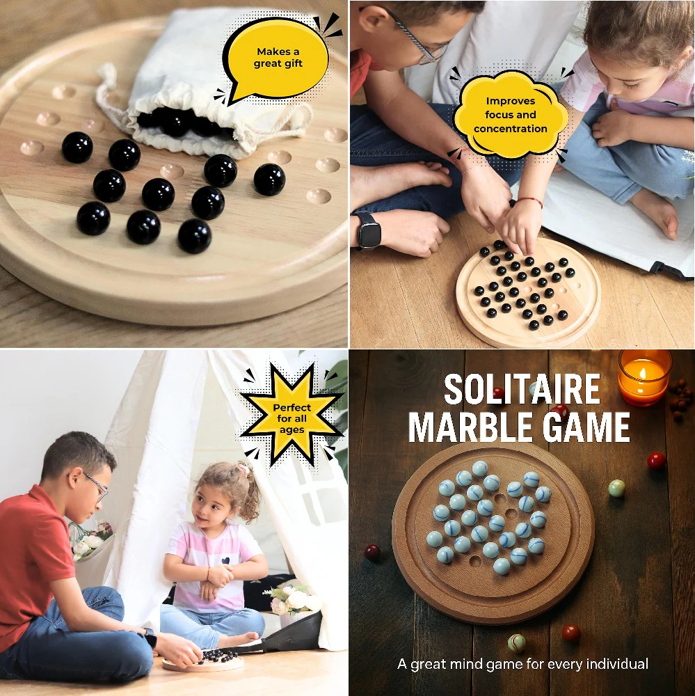 Wooden Solitaire with Marble Ball