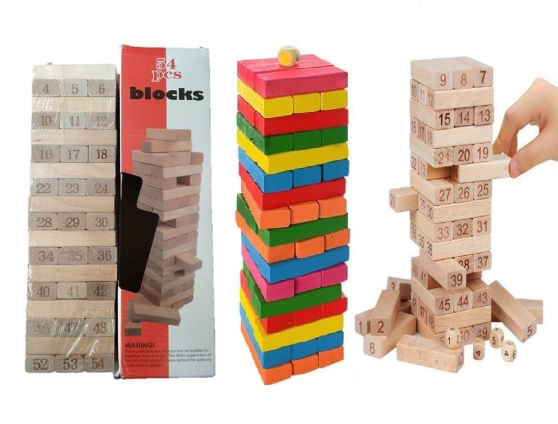 Wooden Jenga Stacking Blocks Brown & Multicolor