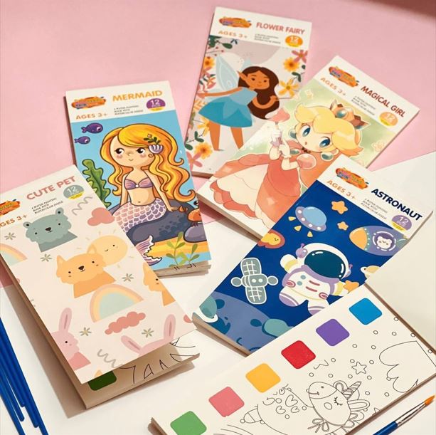 Watercolor Painting Book with Brush for Kids Drawing Pad