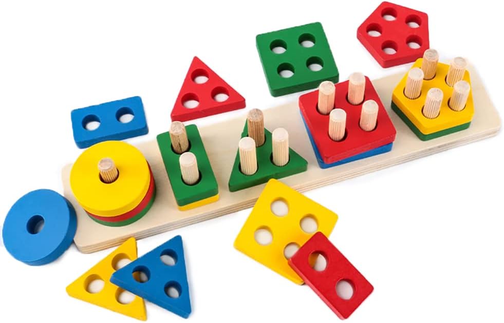 Wooden Geometry Shape Sorting Puzzle - 25 Blocks