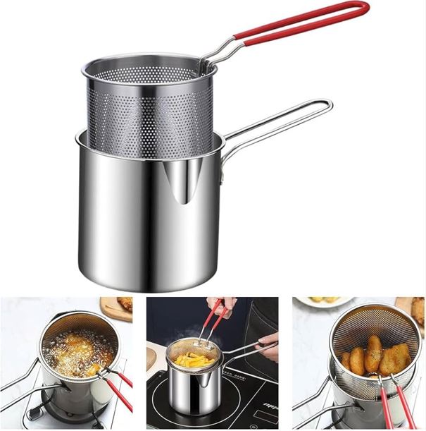 Stainless Steel Deep Fryer Pot with Oil Filter Basket – 1800ml