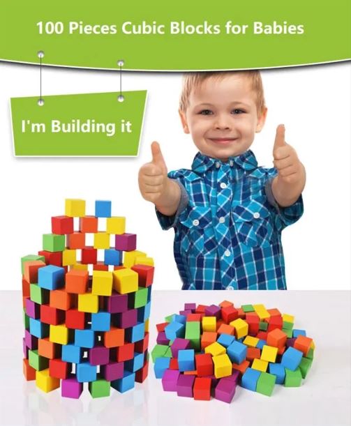 100 Pieces Soft Colorful Wooden Cube Blocks