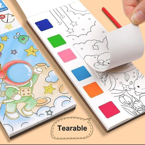 Watercolor Painting Book with Brush for Kids Drawing Pad
