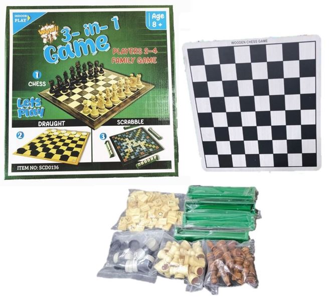 Wooden Chess , Draught and Scrabble 3 in 1 Board Game