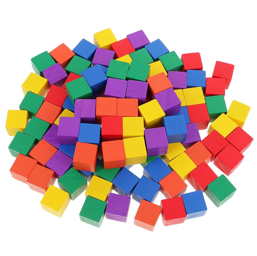100 Pieces Soft Colorful Wooden Cube Blocks