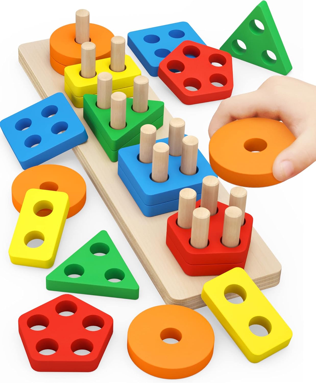 Wooden Geometry Shape Sorting Puzzle - 25 Blocks