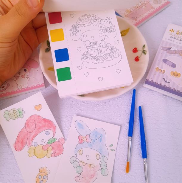 Watercolor Painting Book with Brush for Kids Drawing Pad