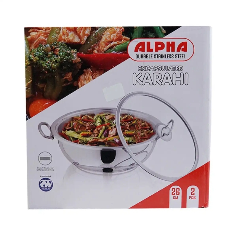Alpha Stainless Steel Wok Karahi with Lid