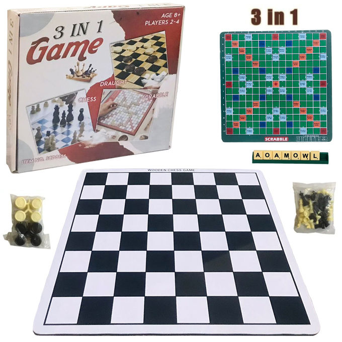 Wooden Chess , Draught and Scrabble 3 in 1 Board Game 
