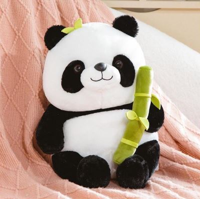 Panda with Bamboo in a Plush Bag