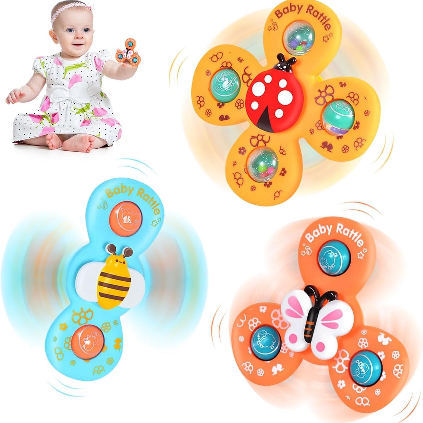 Baby Rattle Spinner Toy - 3 Pieces