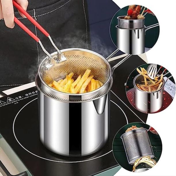 Stainless Steel Deep Fryer Pot with Oil Filter Basket – 1800ml