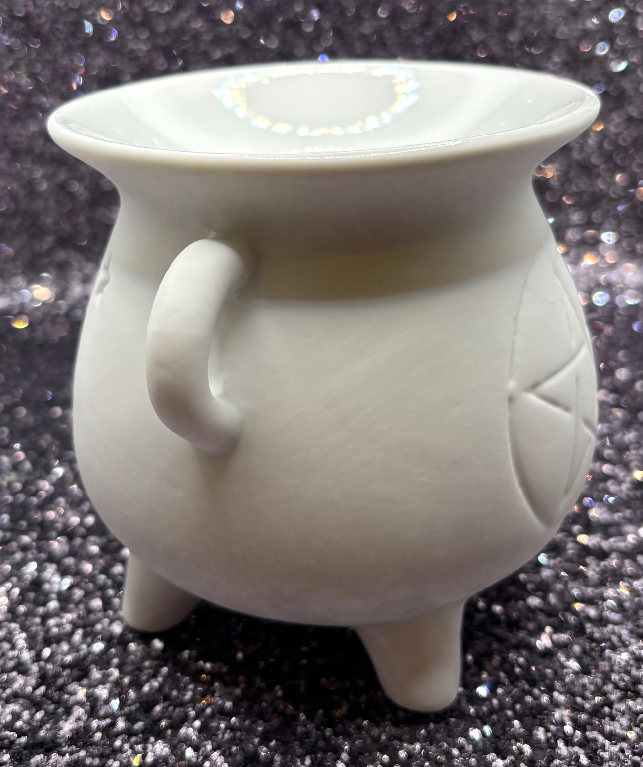 White Ceramic Pentacle Cauldron Wax Melter
