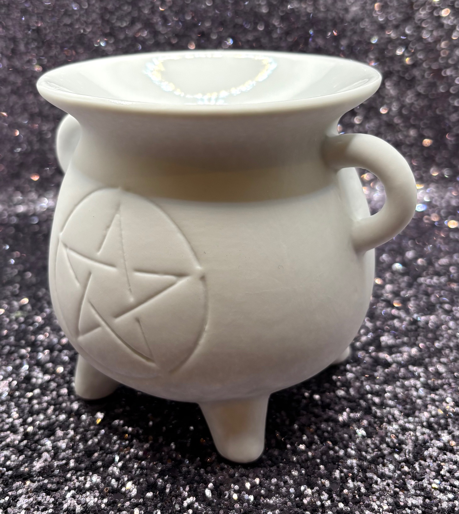 White Ceramic Pentacle Cauldron Wax Melter