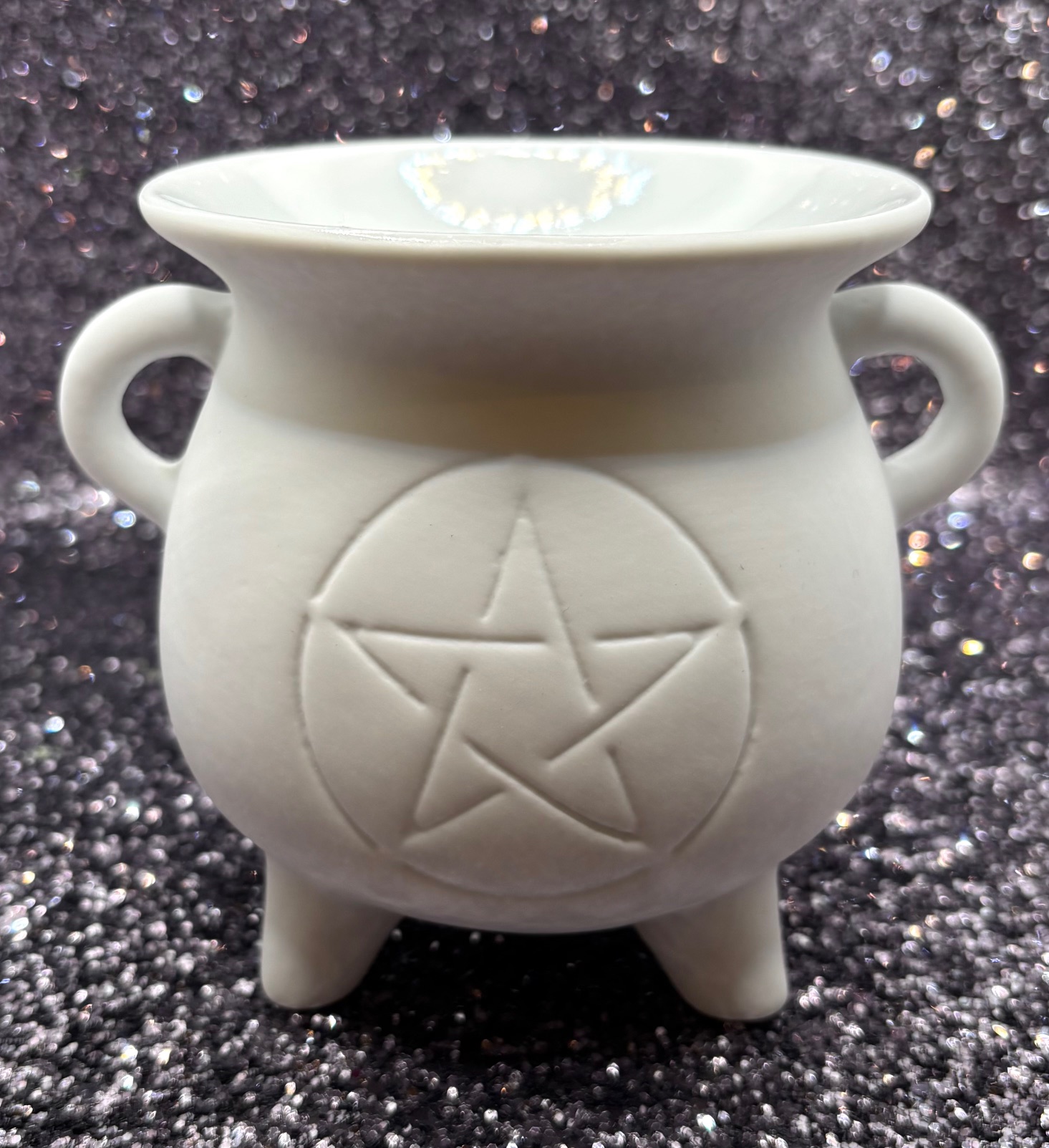 White Ceramic Pentacle Cauldron Wax Melter