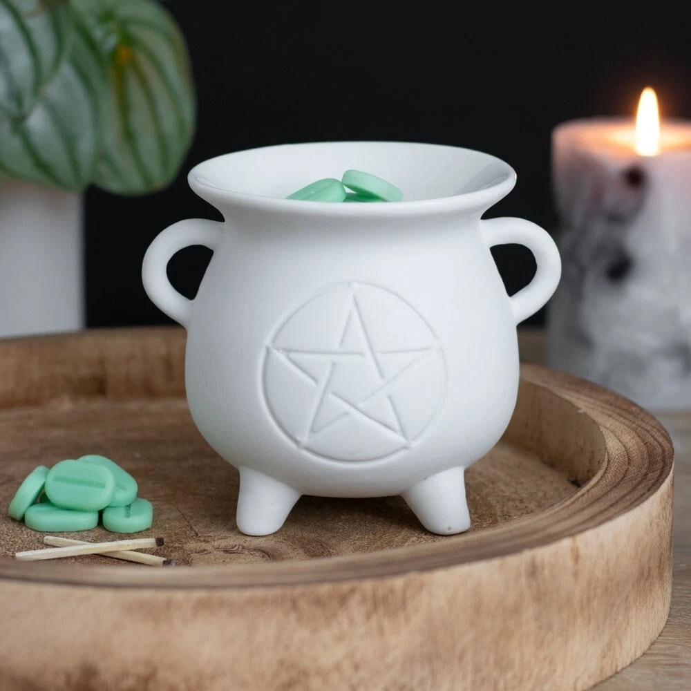 White Ceramic Pentacle Cauldron Wax Melter