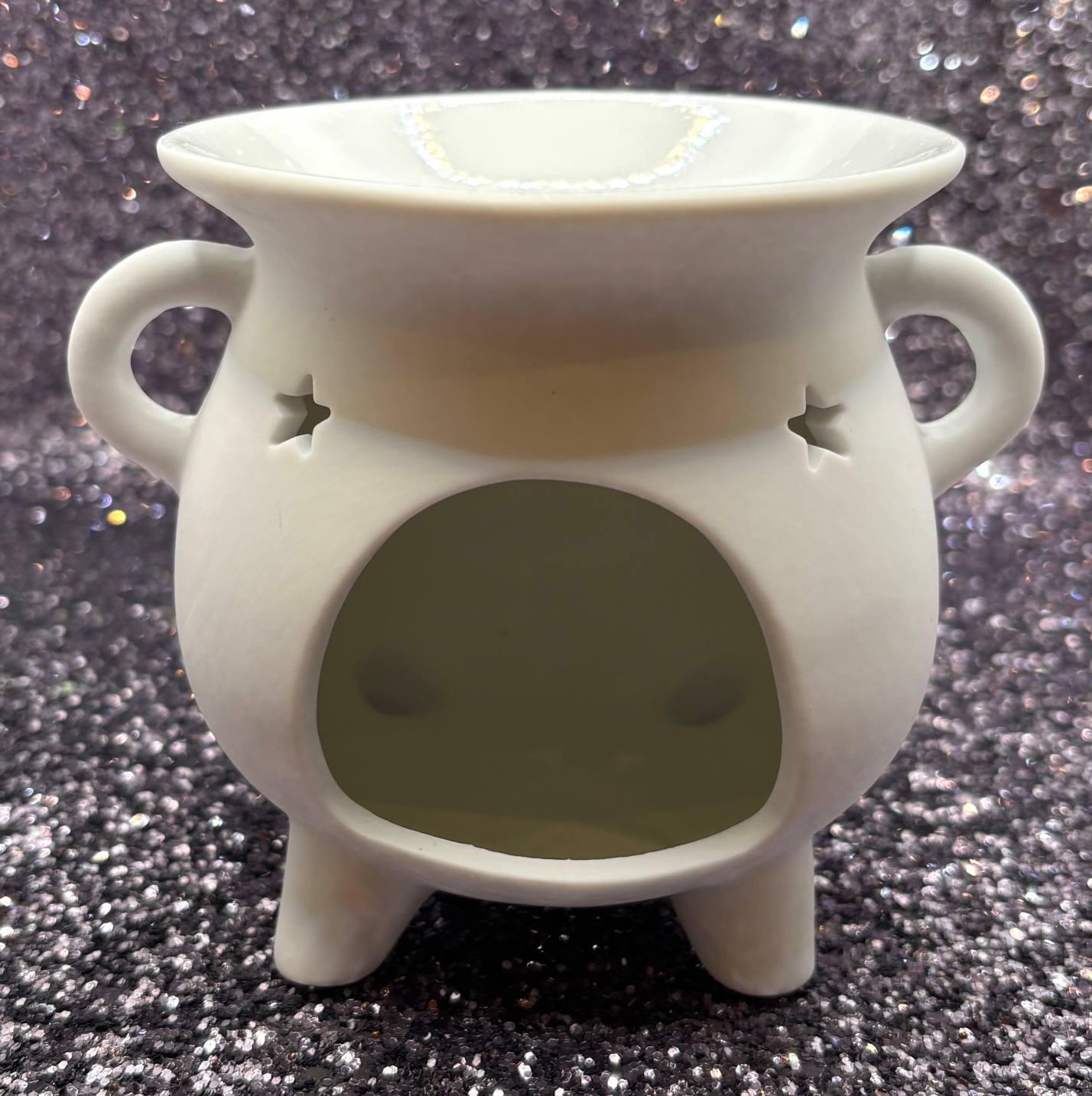 White Ceramic Pentacle Cauldron Wax Melter