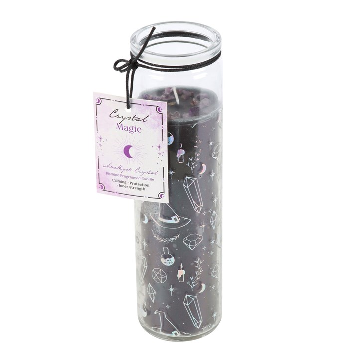 Crystal Witch Print Jasmine Tube Candle With Amethyst Chips