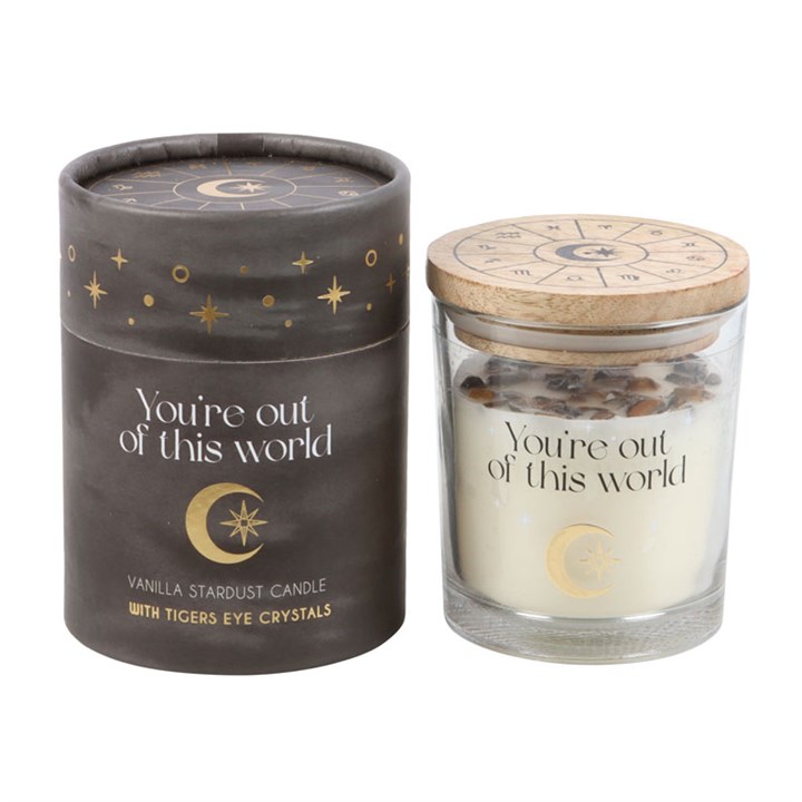Vanilla Stardust Candle with Tigers Eye Crystals
