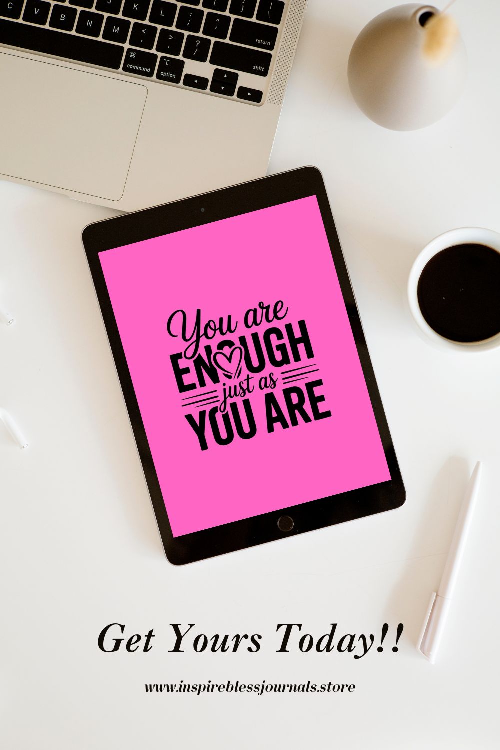 Inspirational Digital Journal "Hot Pink" "You are Enough" (8.5x11) A4 (8.27x11.69)