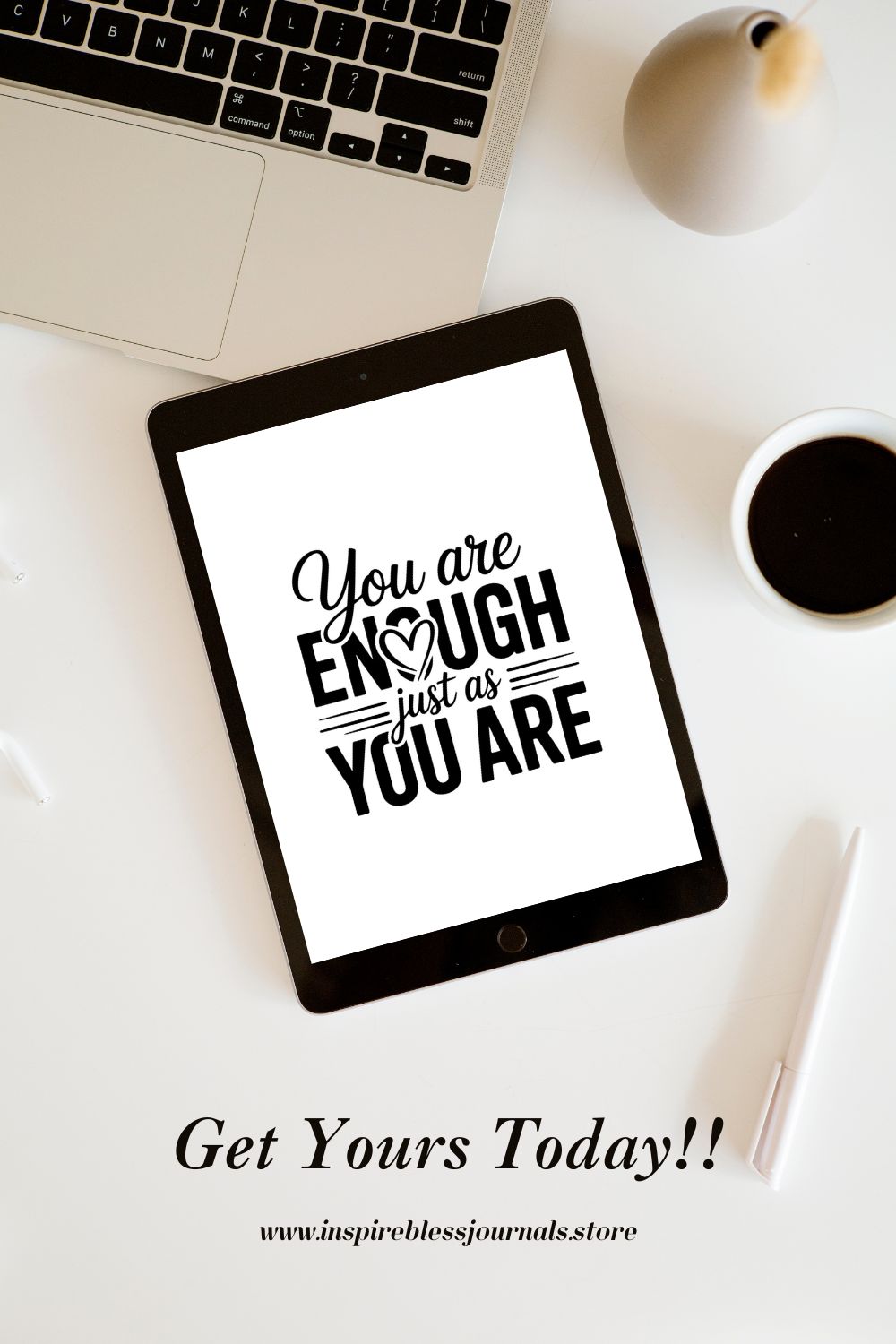 Inspirational Digital Journal (White) "You are Enough" (8.5x11) A4 (8.27x11.69)