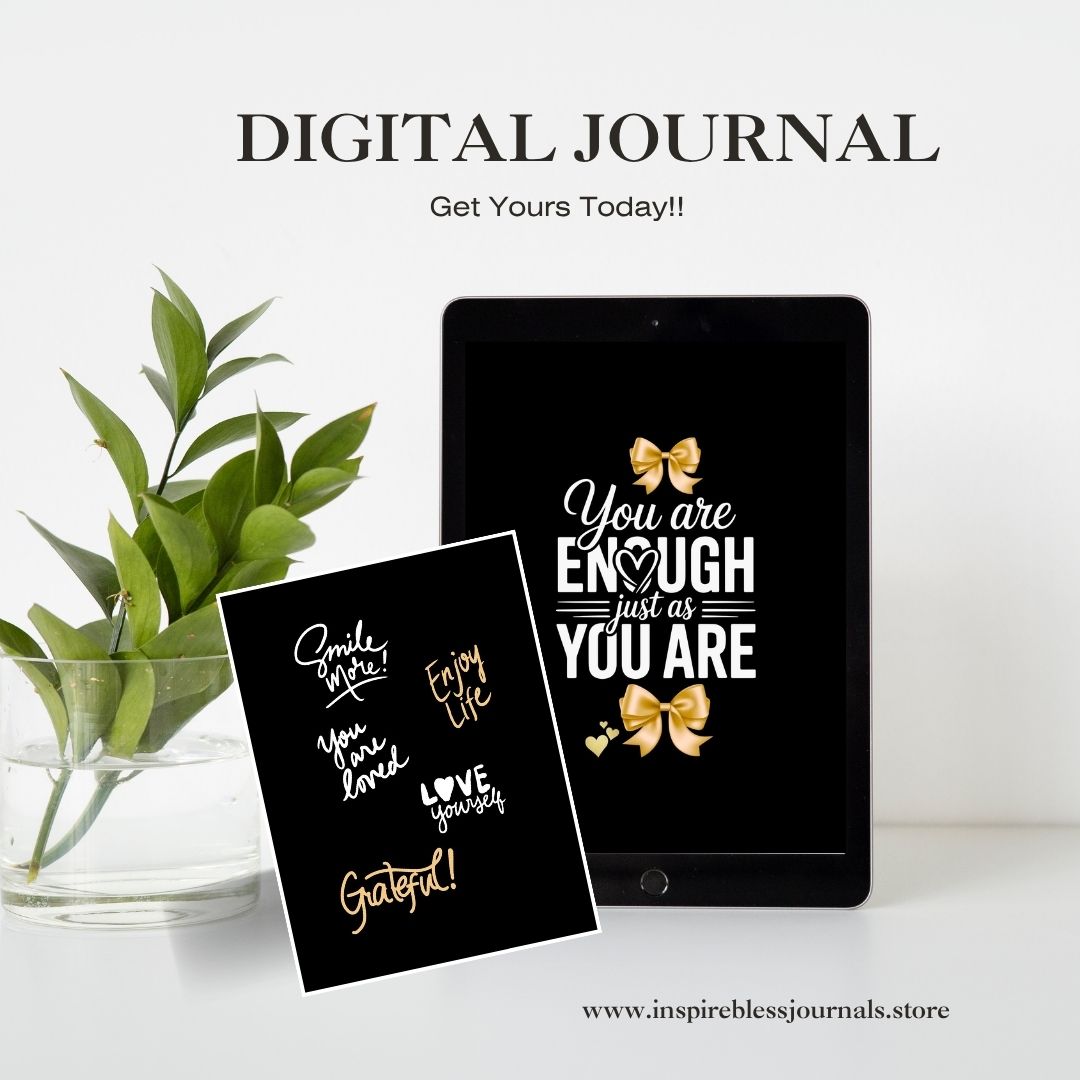 Inspirational Digital Journal "You are Enough" (Black Gold Bow Tie) (8.5x11) A4 (8.27x11.69)