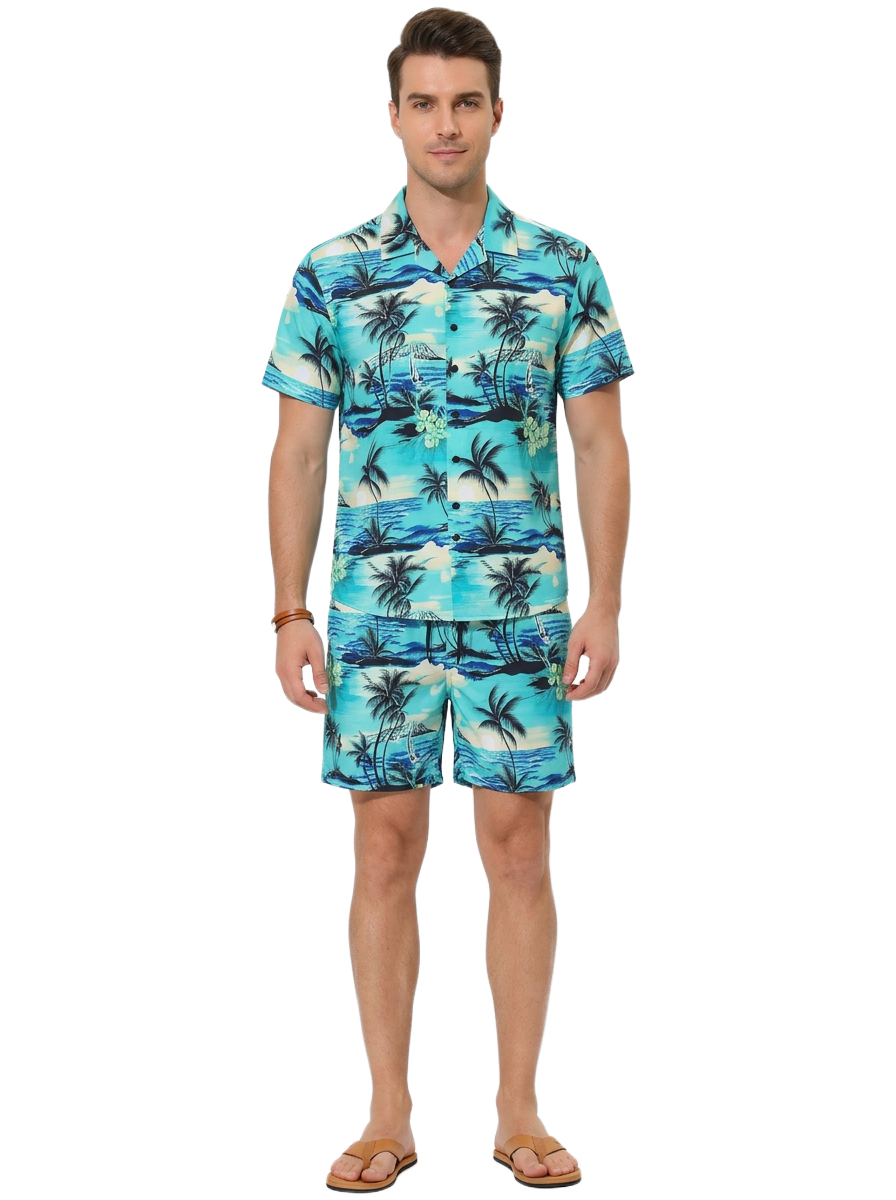 Men's Tropical Beach Shirt and Shorts Set