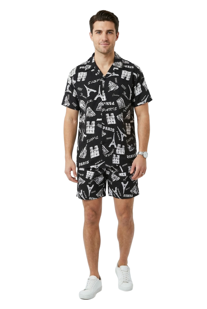 Paris Print Matching Hawaiian Shirt & Shorts