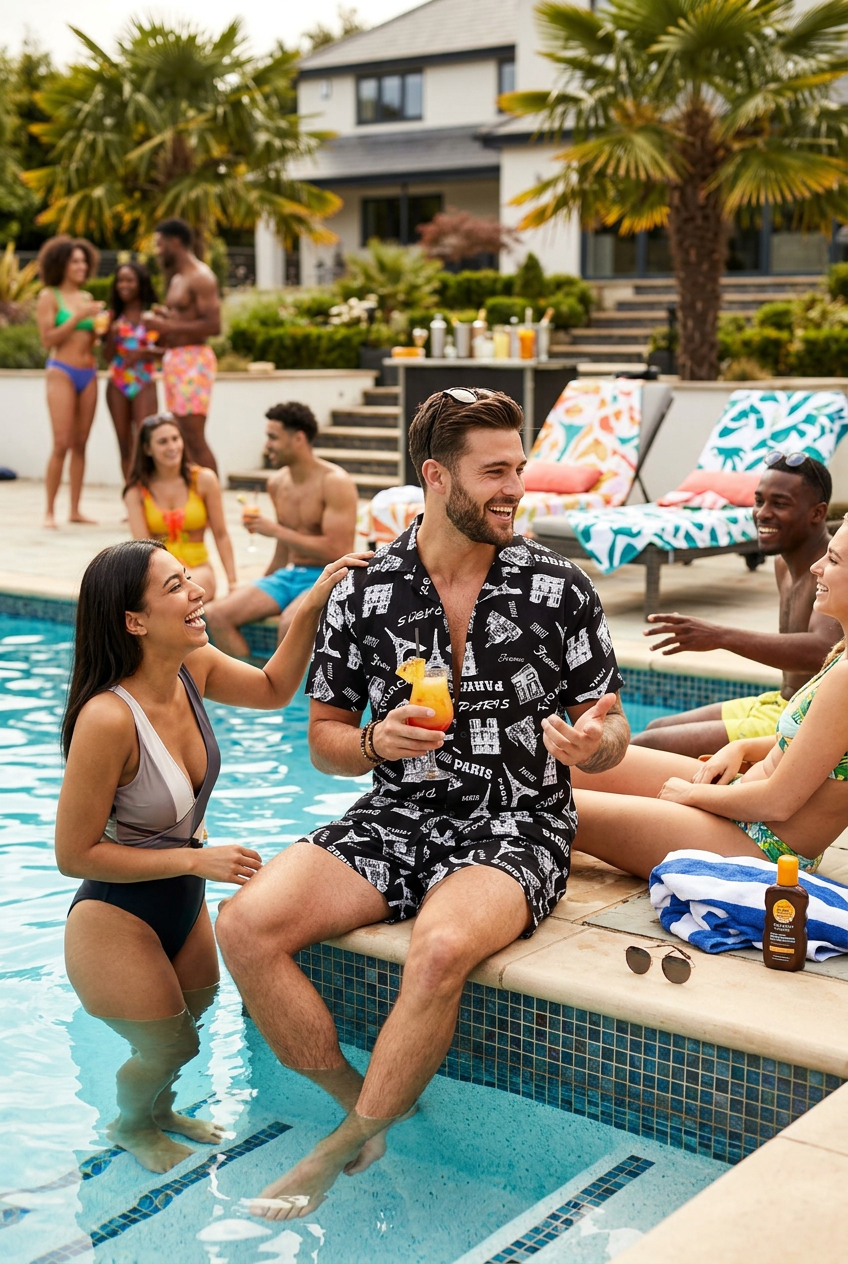 Paris Print Matching Hawaiian Shirt & Shorts