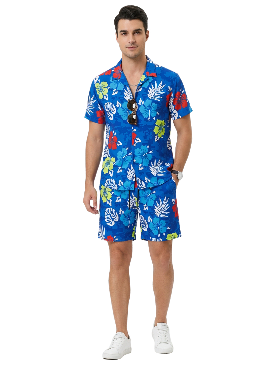 Men's Tropical Print Shirt & Shorts Set