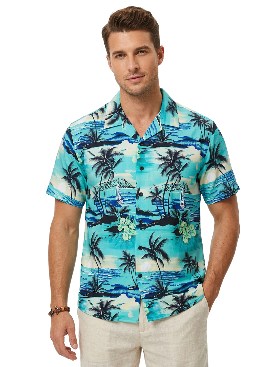Men's Tropical Beach Shirt and Shorts Set