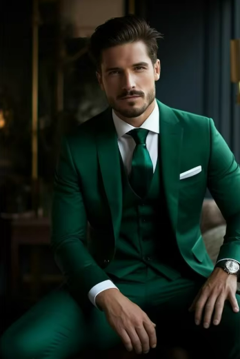 Elegant Green Three-Piece Suit