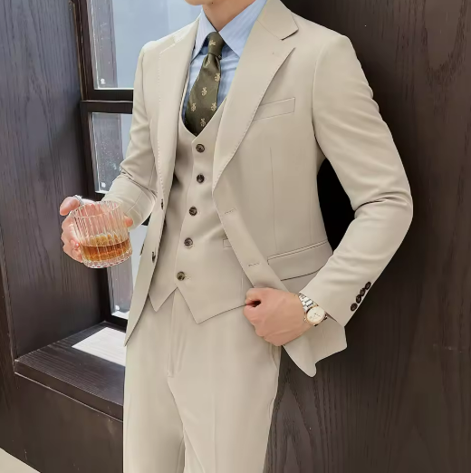 Men's Beige Three-Piece Suit