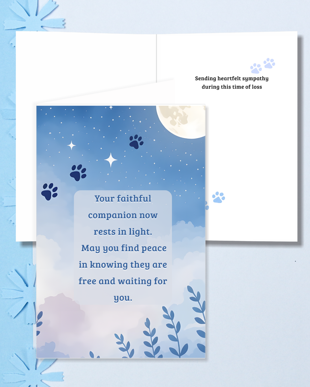 Printable Pet Sympathy Card Set, Dog Loss Sympathy Card Moon Flower of Digital File