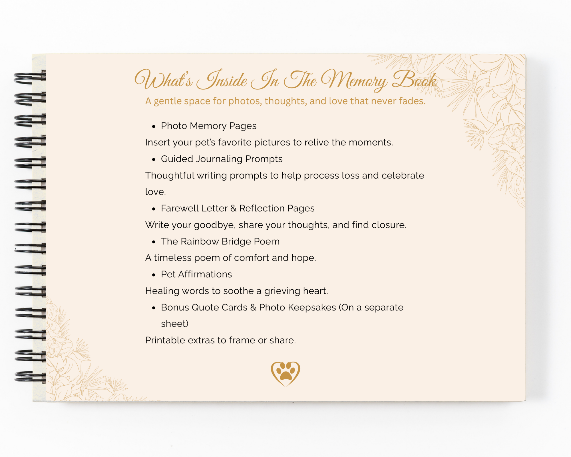 Bundle Printable Dog Memory Book & Dog Sympathy Card - Flower Frame