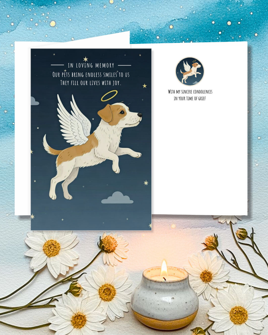Printable Heavenly Pet Sympathy Card Set, Angel Dog Pet Loss of Digital File Card