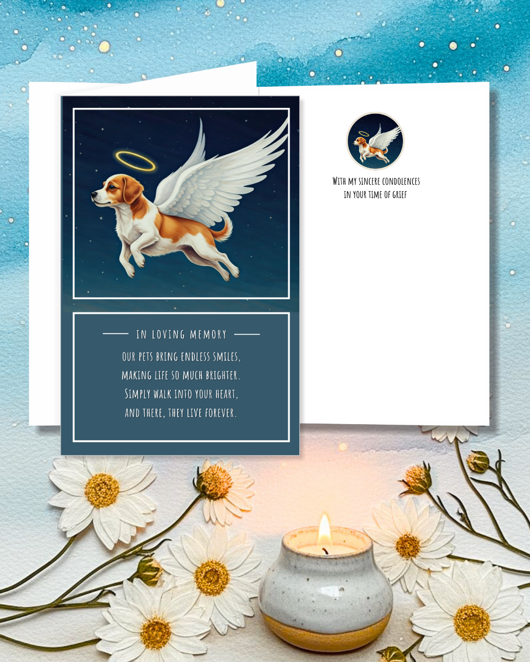 Printable Heavenly Pet Sympathy Card Set, Angel Dog Pet Loss of Digital File Card
