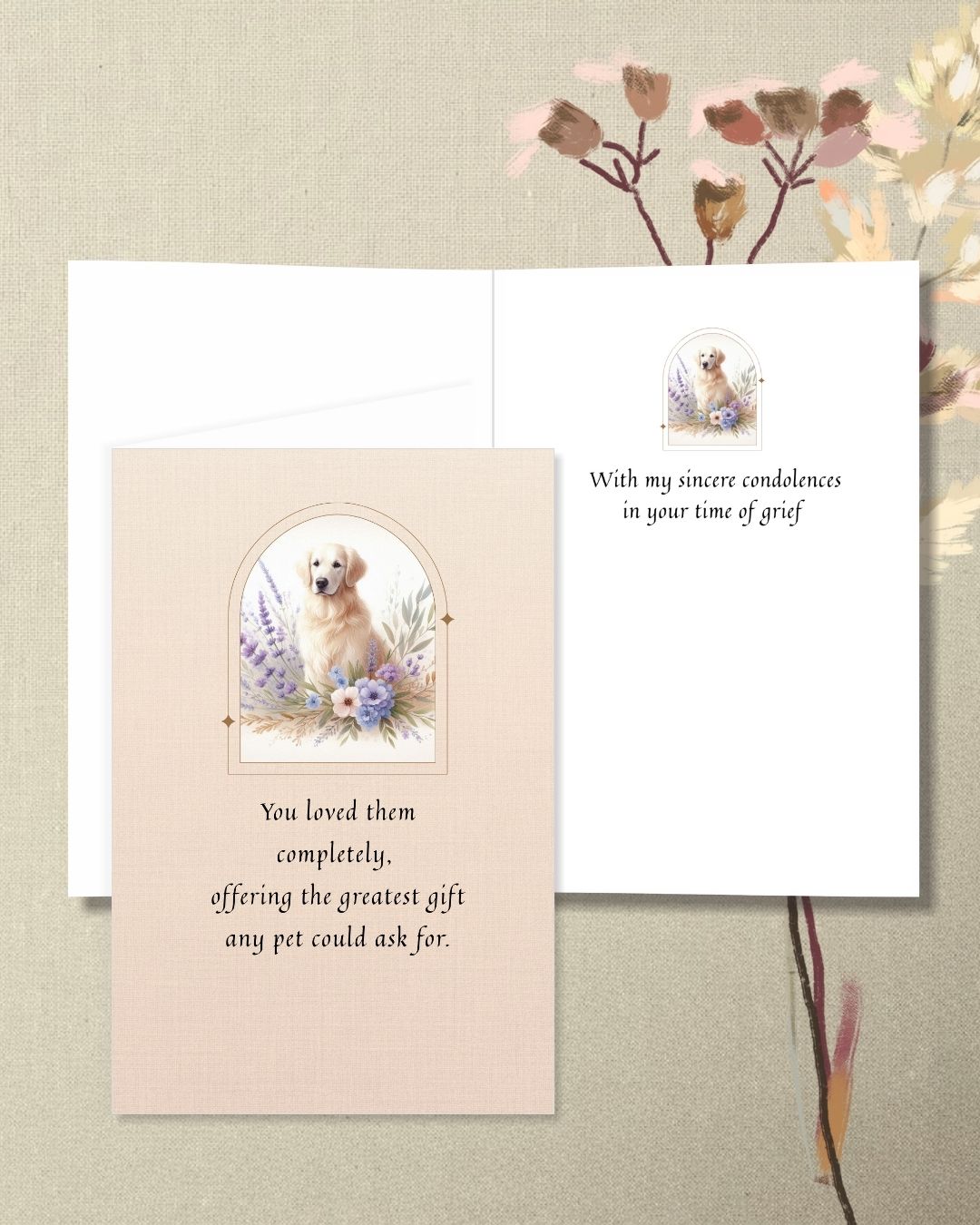 Printable Pet Sympathy Card Bundle, Pet Loss of Dog With Flower Digital File