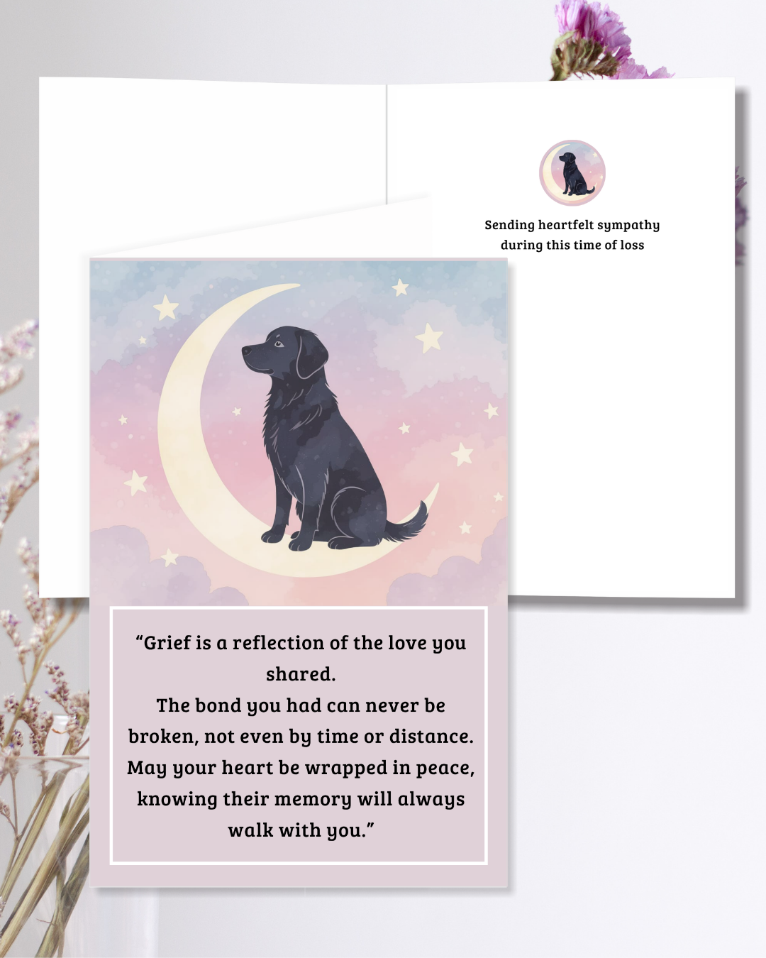 Printable Pet Sympathy Card Set, Dog Loss Sympathy Card Moon Dog of Digital File