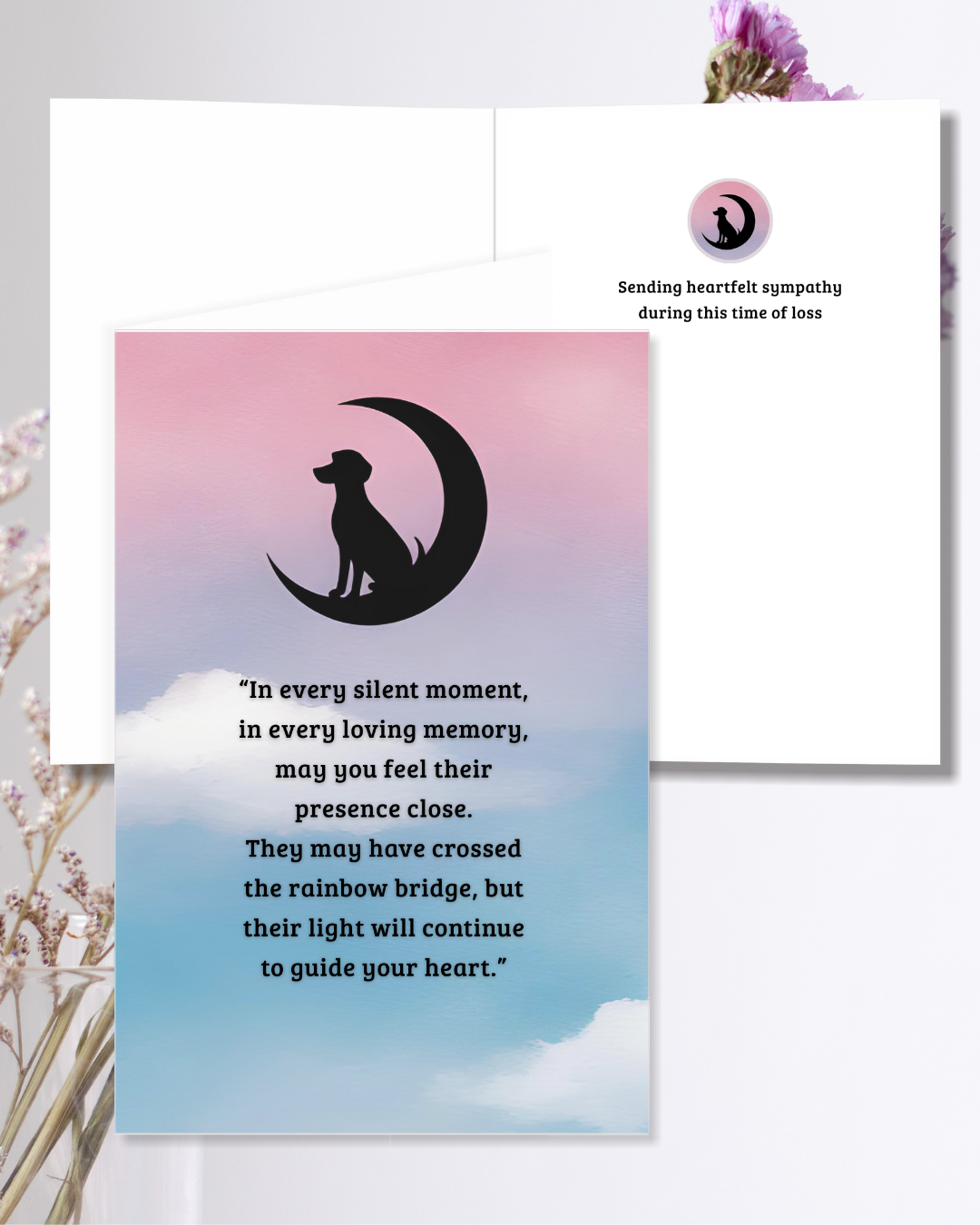 Printable Pet Sympathy Card Set, Dog Loss Sympathy Card Moon Dog of Digital File